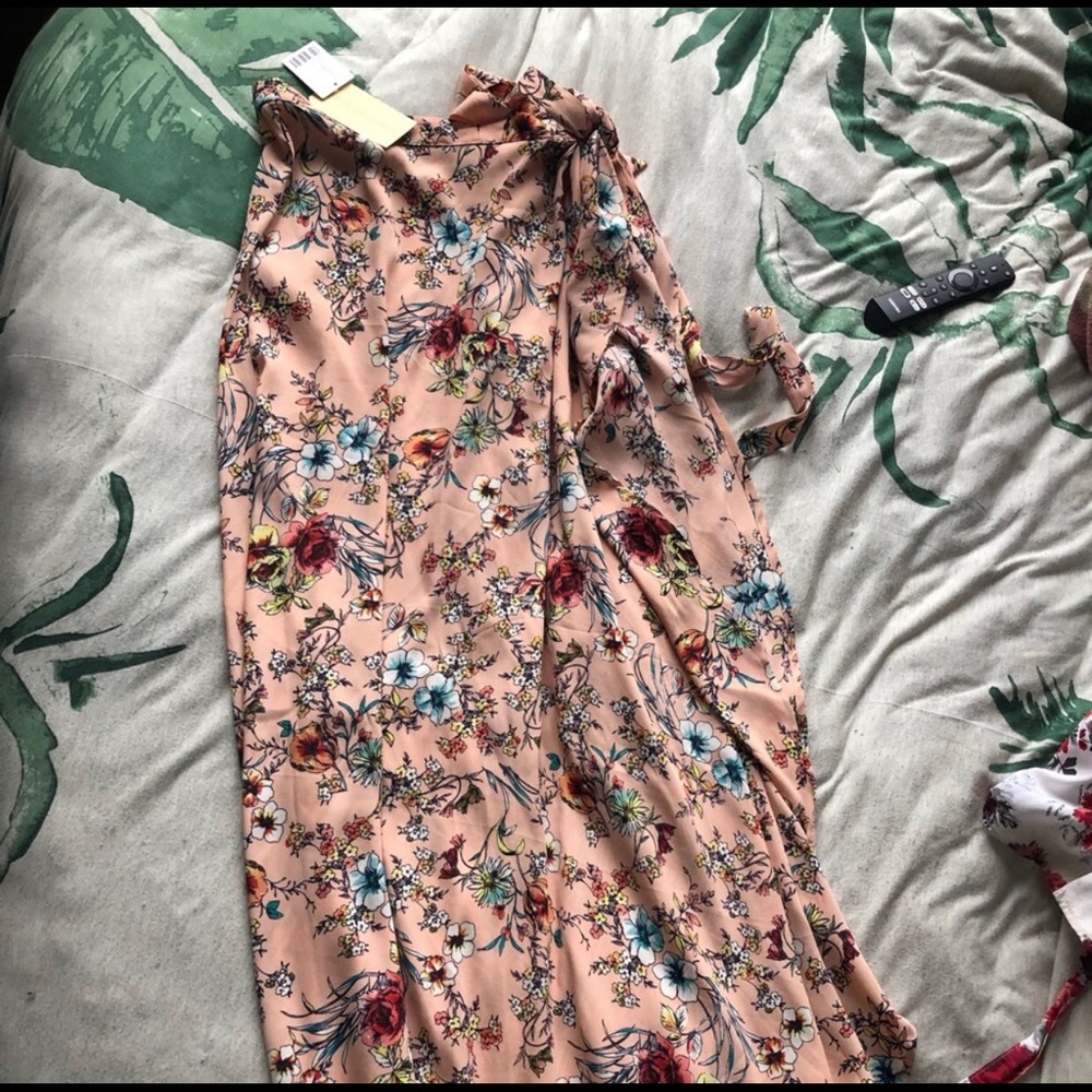 Peach floral wrap maxi dress